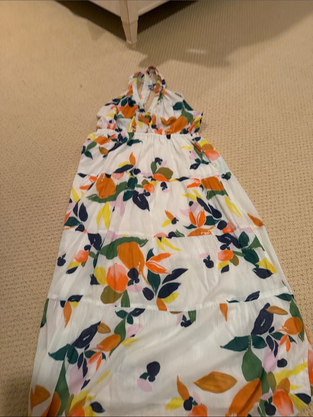 Roller Rabbit White Maxi Dress with Orange, Green & Navy Floral Print
